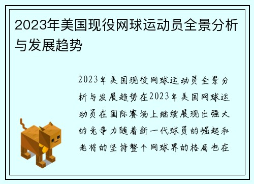 2023年美国现役网球运动员全景分析与发展趋势